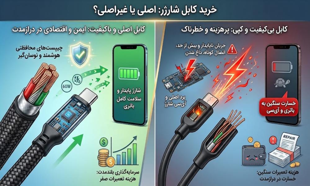 کابل شارژر اصل بخریم یا فیک